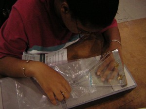 Figure 2a. Loading the Ziploc bag onto the JAWS pyramid.